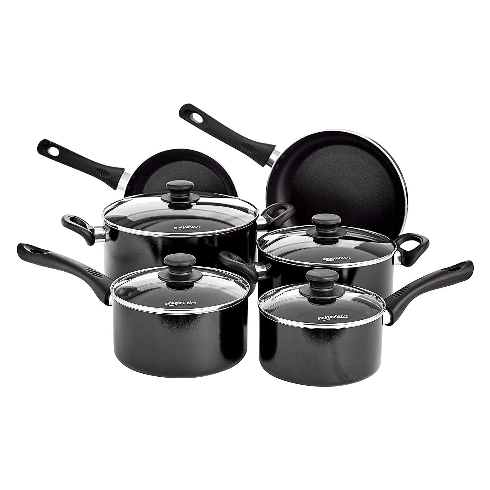 Amazon Basics 6-teiliges Keramik-Antihaft-Kochgeschirrset mit Deckeln, Aluminium, Induktionsgeeignet, Ofenfest bis 150°C, Spülmaschinenfest