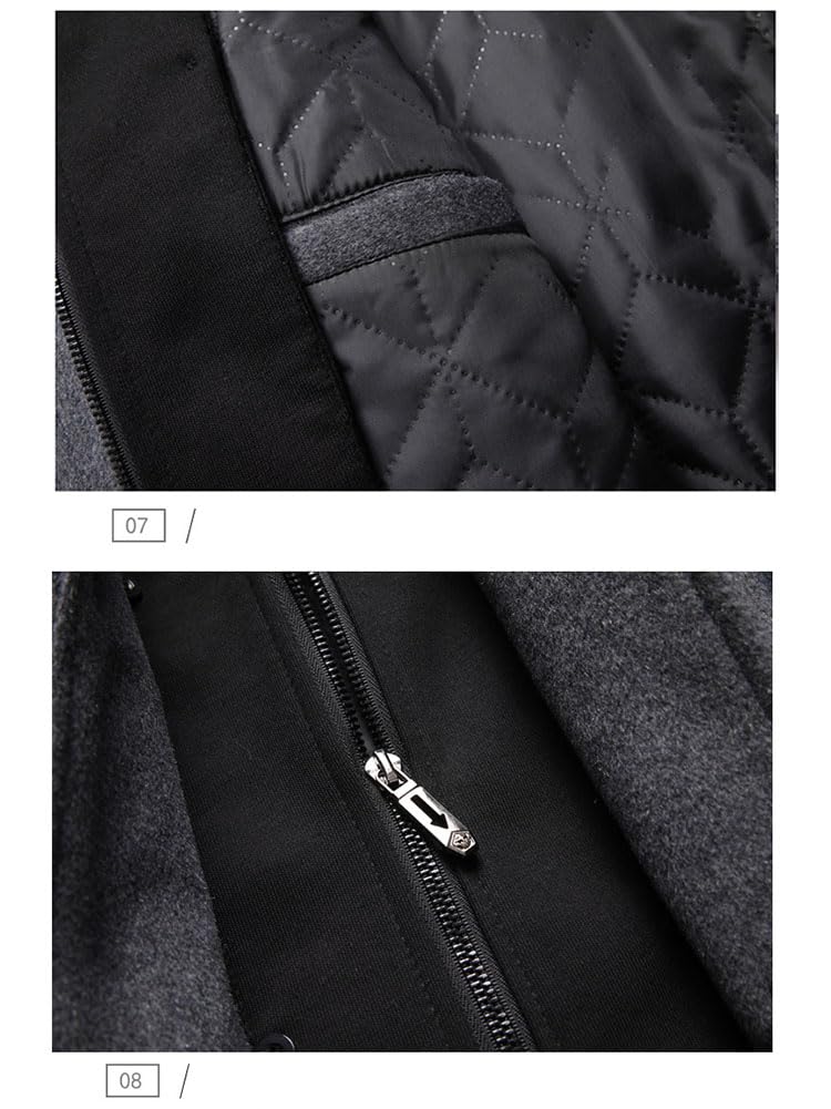 Cappotto da Uomo Lungo Invernale Coat in Lana Sintetica con Collo a Cappuccio Staccabile Cappotti Lana Sottile Cappotto Trench Casuali Outerwear a Vento