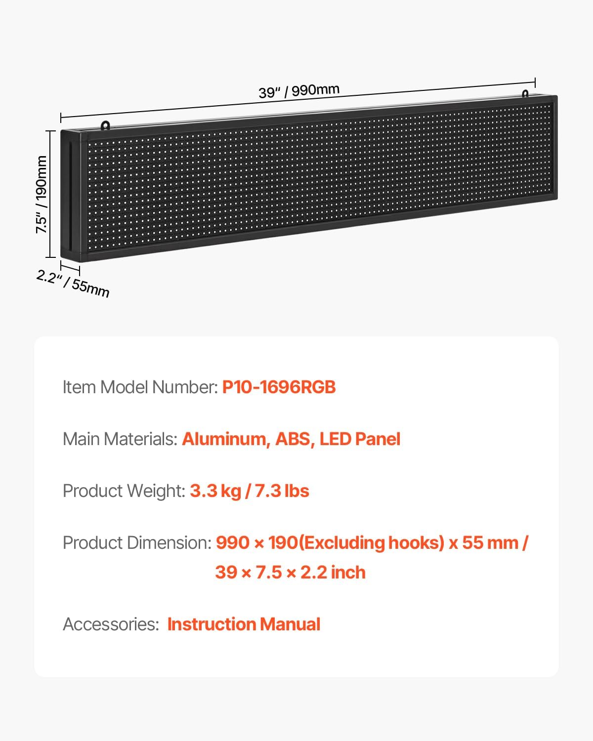 VEVOR Programmable LED Sign, P10 Full Color Flexible Digital Scrolling Panel, DIY Custom Text Pattern GIF Display Board, Bluetooth APP Control Message Shop Sign for Store Business Advertising (40x8 in)
