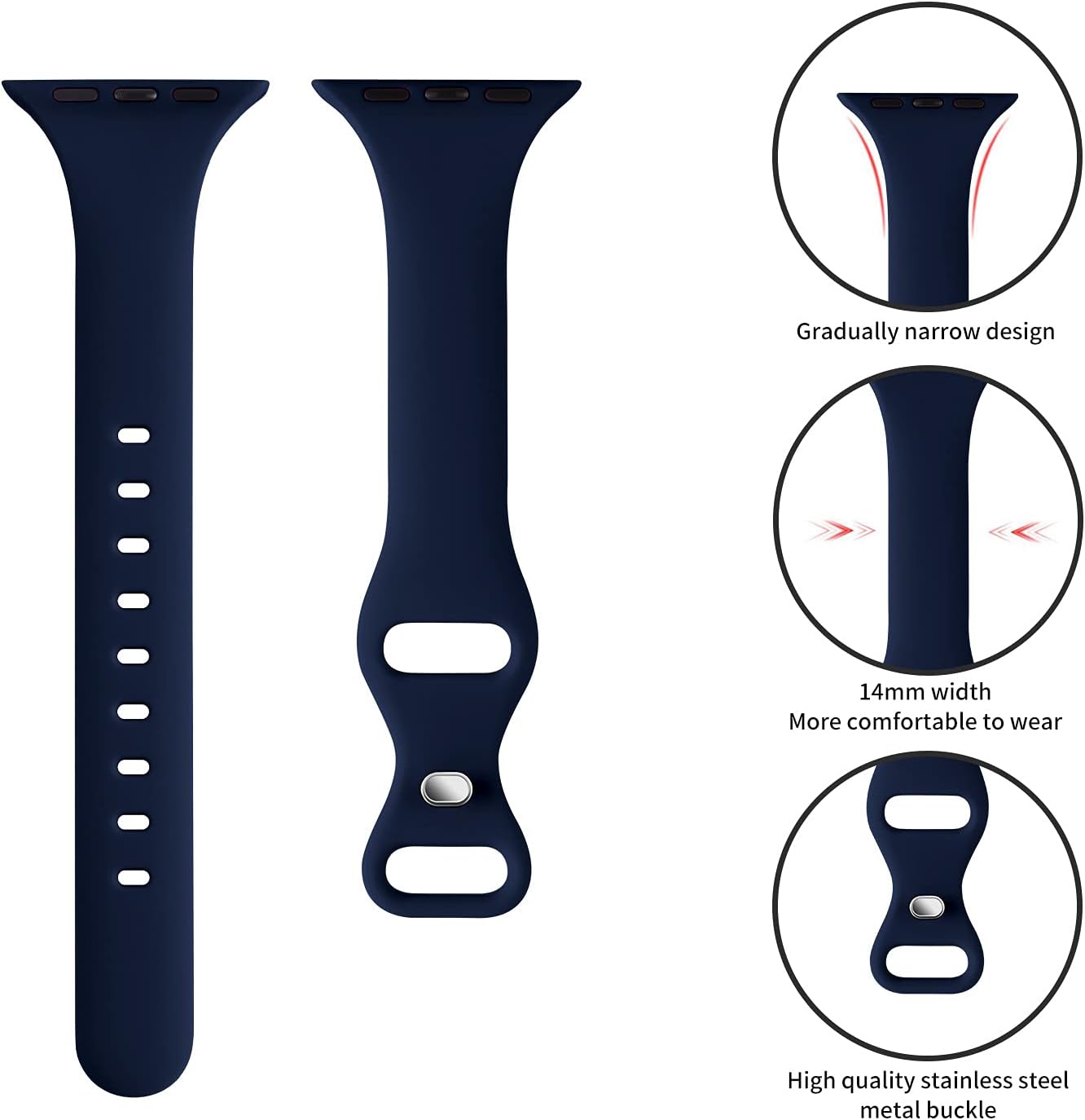 Thin Slim Band Compatible with Apple Watch 38mm 40mm 41mm 42mm 44mm 45mm 46mm 49mm, Replacement Silicone Sport Strap for iWatch Series 11/10/9/8/7/6/5/4/3/2/1 Ultra SE Women Men, Navy Blue image 3