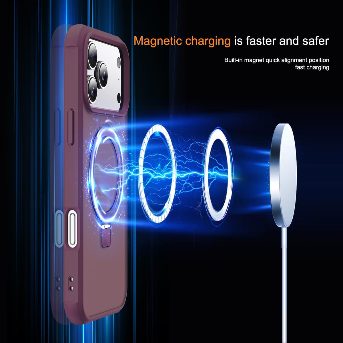 Compatible with iPhone 17 Pro Case with Invisible Magnetic O-Ring Stand Military-Grade Translucent Phone Case for iPhone 17 Pro 6.3" [Compatible with Mag-Safe][Great Grip Feeling], Wine Red - Image 3