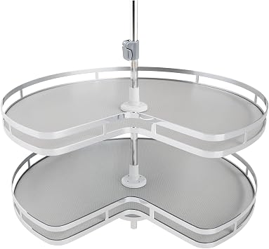 Blind Corner Cabinet Kidney Lazy Susan, Soft Close Rotary Cabinet Organizer 28inch, Corner Cabinet Lazy Susan for Blind Shelf, 2 Tiers Tray, Adjustable Height