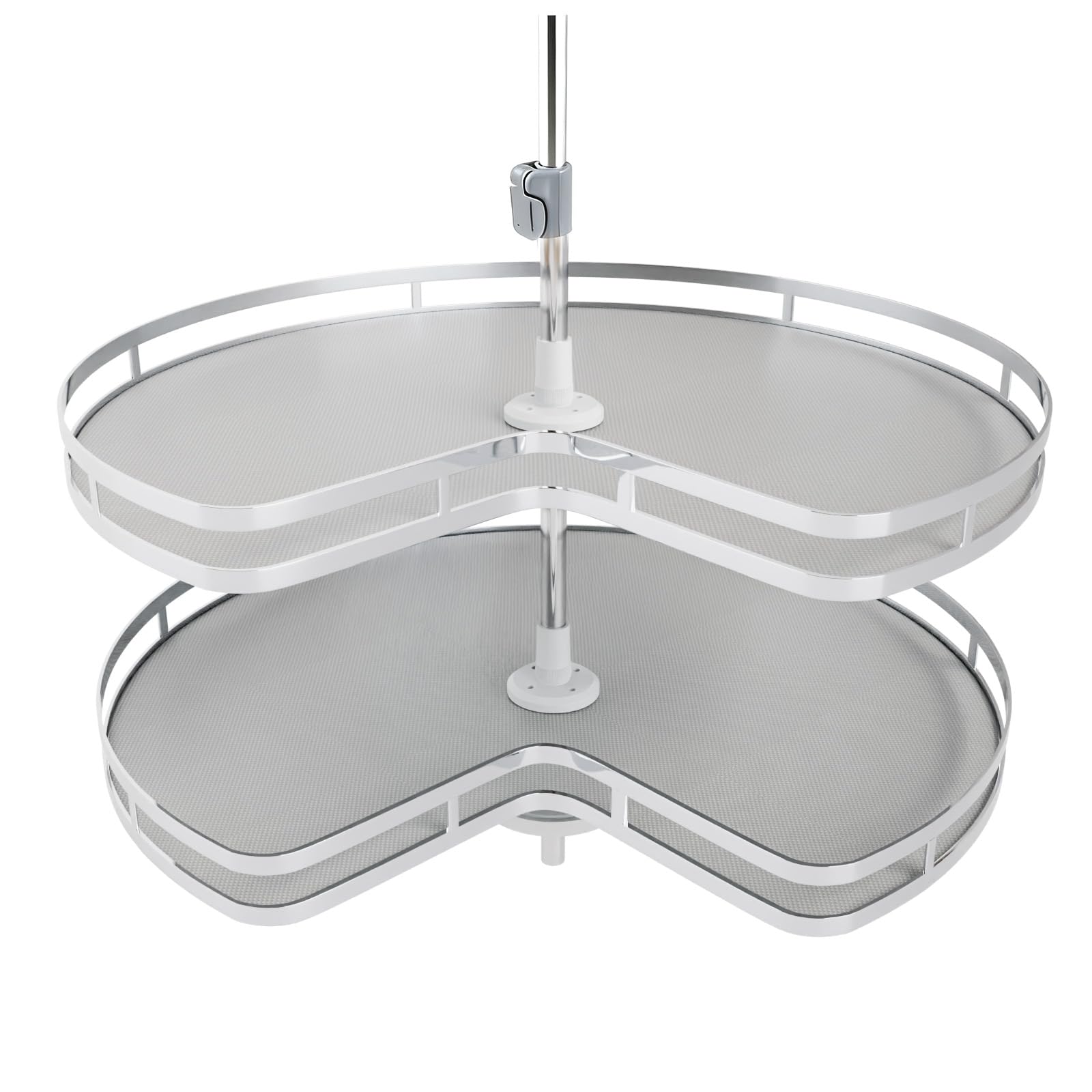 Blind Corner Cabinet Kidney Lazy Susan, Soft Close Rotary Cabinet Organizer 32inch, Corner Cabinet Lazy Susan for Blind Shelf, 2 Tiers Tray, Adjustable Height