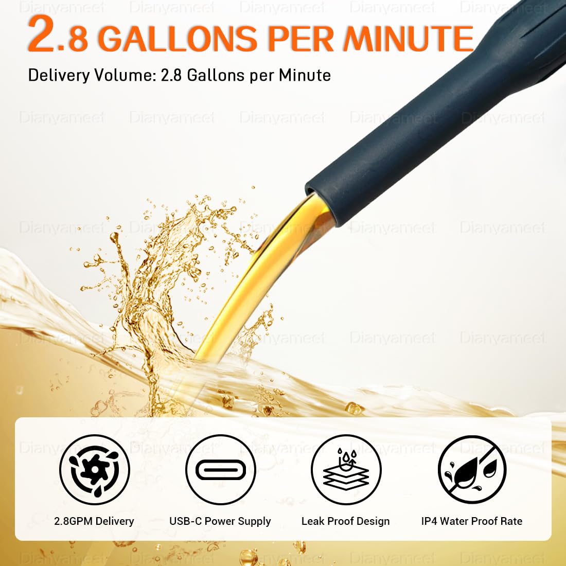 Pompa per Travaso Liquidi con Controllo Manuale del Flusso - Doppia Alimentazione USB-C/Batterie D, Portata 2.8 GPM, Pompa di Trasferimento per Gasolio e Olio, Tubo Principale 49.4 Pollici (1.25m)
