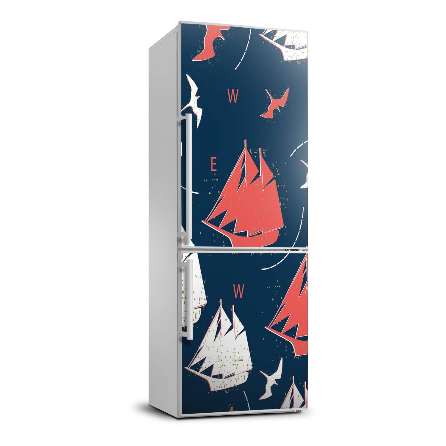 Autocollant frigo 70x190cm Tulup sticker de décoration de réfrigérateur motif navires