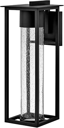 Hinkley Coen Large Wall Mount Outdoor Lantern, Composite, Clear Seedy Glass, Dark Sky, Black Finish
