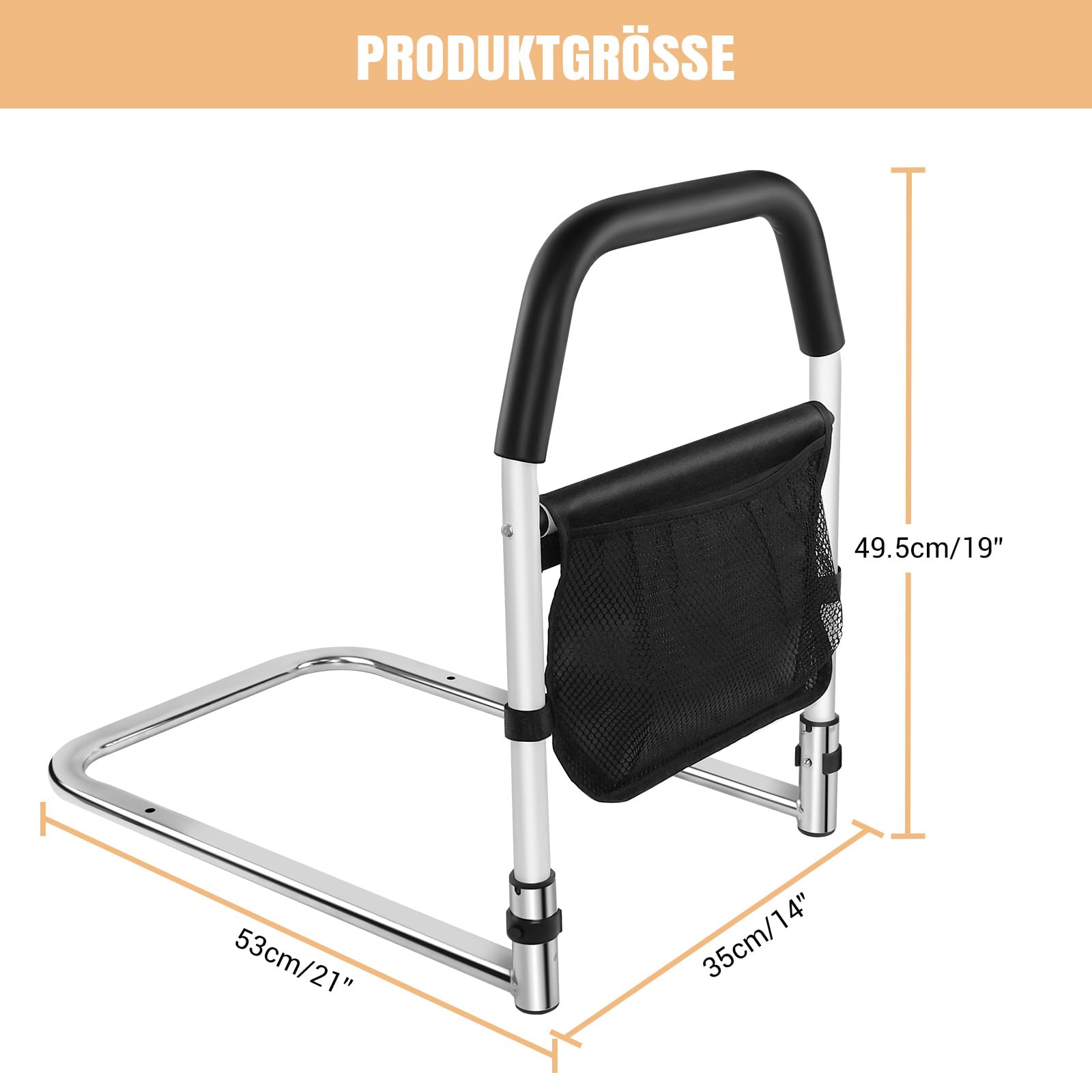 HSHa Barrera de cama para adultos mayores, bolsillos de almacenamiento y asas laterales reforzadas, protector de cama, ayuda de movilidad ideal para personas mayores, personas con discapacidad y