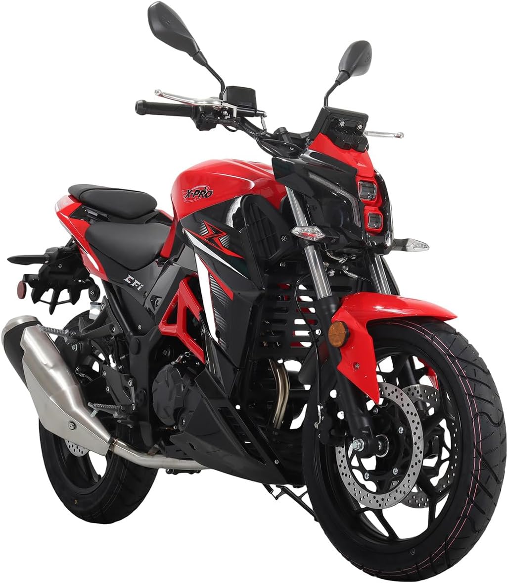 X-PRO Python 250 Electronic Fuel Injection Street Motorcycle with Manual Transmission, Electric Start! 17" Wheels! Assembled In Crate! (Red)