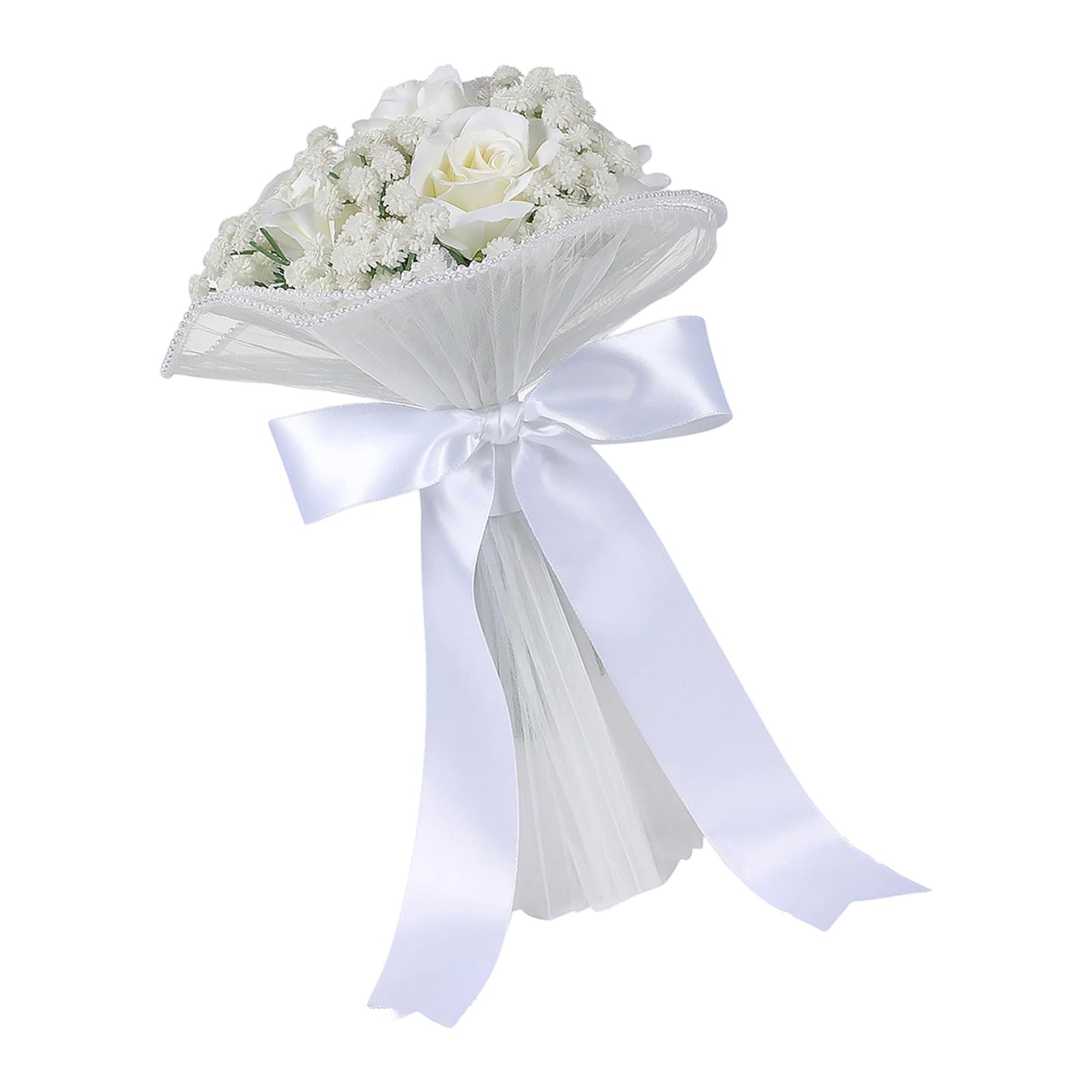 Realistic Rose Bouquet White Artificial Rose Bridal Arrangement Wedding Maid Keepsake Artificial Rose Bouquet White Shade for Ceremony Reception Bride Arrangement
