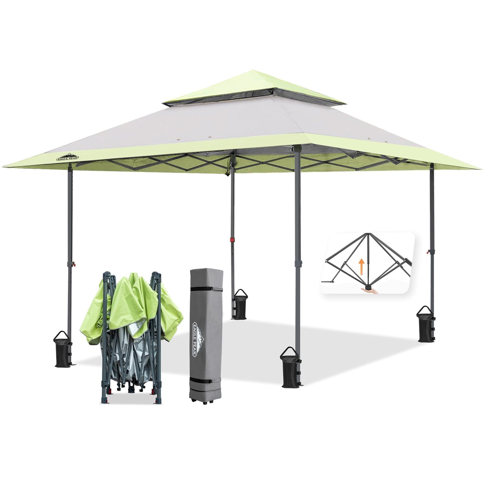 EAGLE PEAK 13x13 Straight Leg Pop Up Canopy Tent Instant Outdoor Canopy Easy Single Person Set up Folding Shelter w/Auto Extending Eaves 169 Square Feet of Shade (Gray)