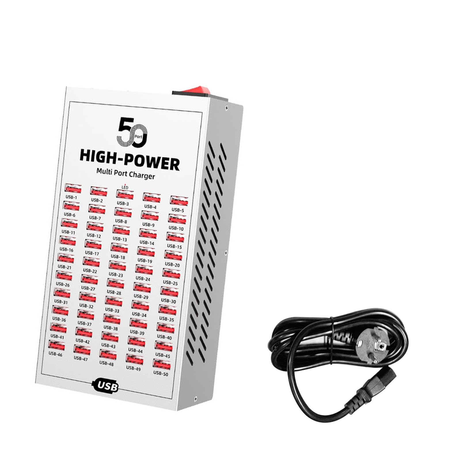 50 Port 200 Watt USB Station de Charge, Bloc de Chargeur Rapide Haute Puissance, Multiple Chargeur USB de Bureau pour Les Hôtels, Les écoles, Les Bureaux (Prise UE 220-250V)