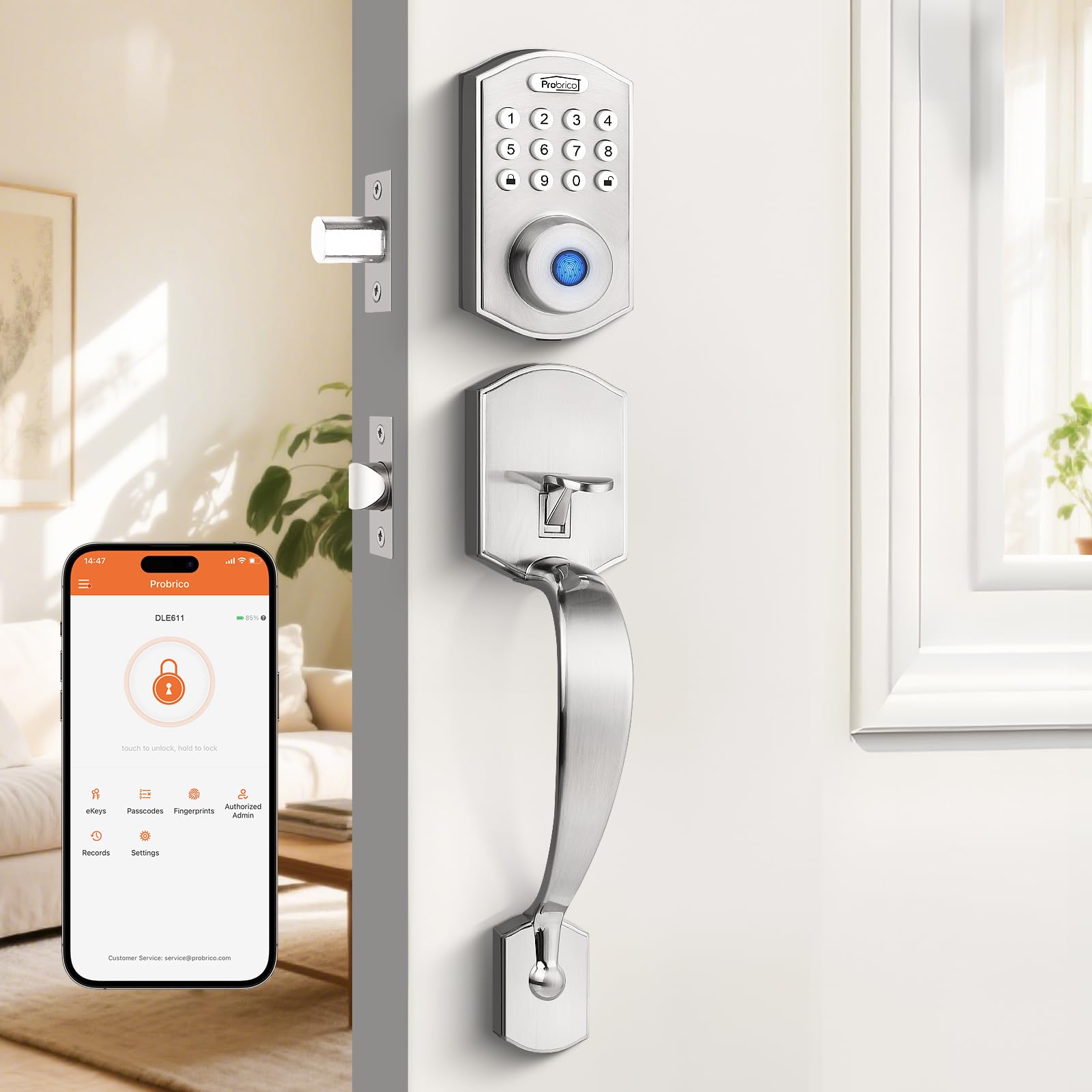 Probrico Serratura intelligente senza chiave per serratura della porta d'ingresso, maniglia per porta anteriore con catenaccio di impronte digitali, serratura elettronica con tastiera digitale con