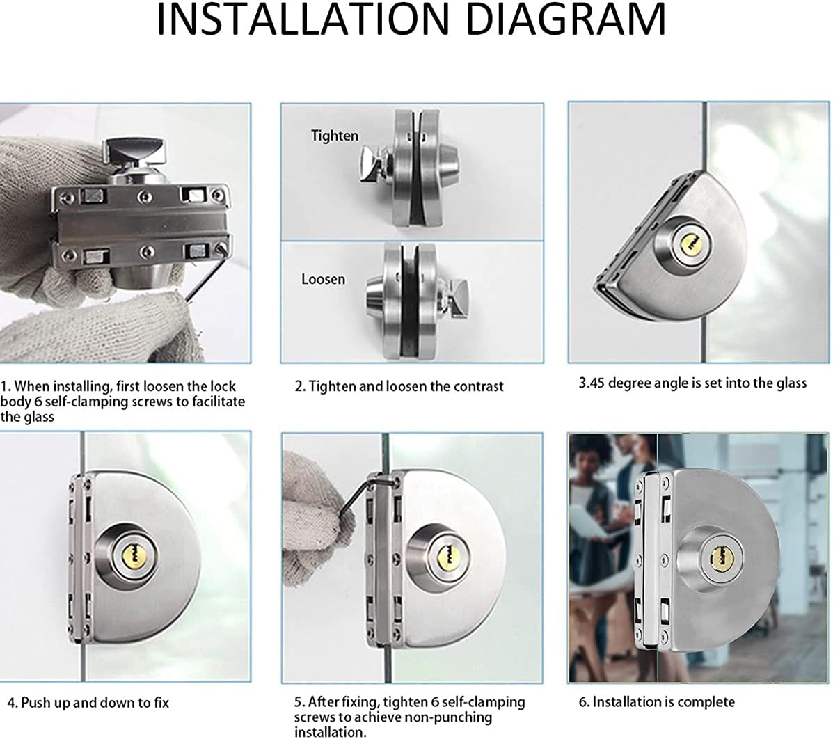 304 Stainless Steel Yu Round Glass Door Lock, Home, Commercial Durable Metal Chrome 10-12 mm Glass Door NO Drill Anti-Theft Security Lock, Double Swing Hinged Frameless Push Sliding Gate Lock 3 Keys