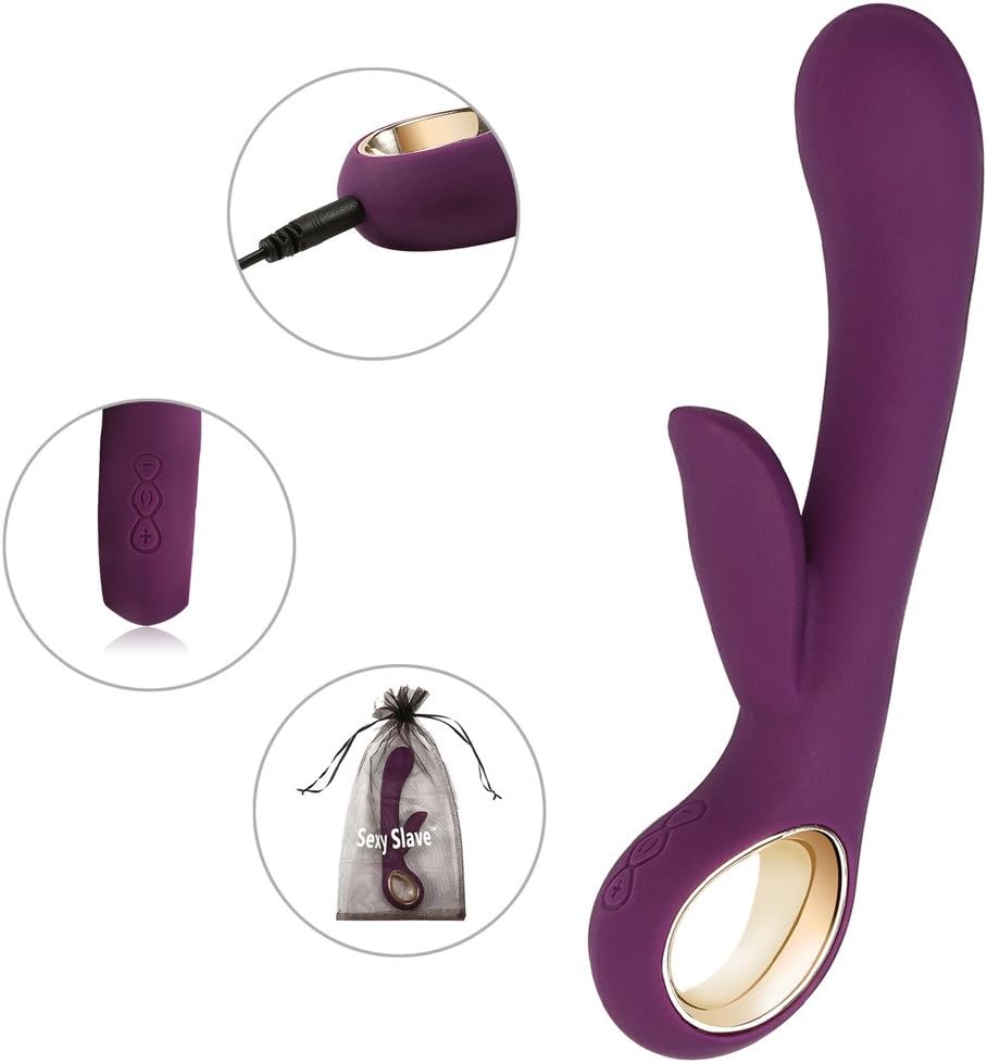 Sexy Slave Alice's Rechargeable Dual Wand 6 Function Silicone Waterproof G-Spot and Clitoral Rabbit Vibrator, Purple