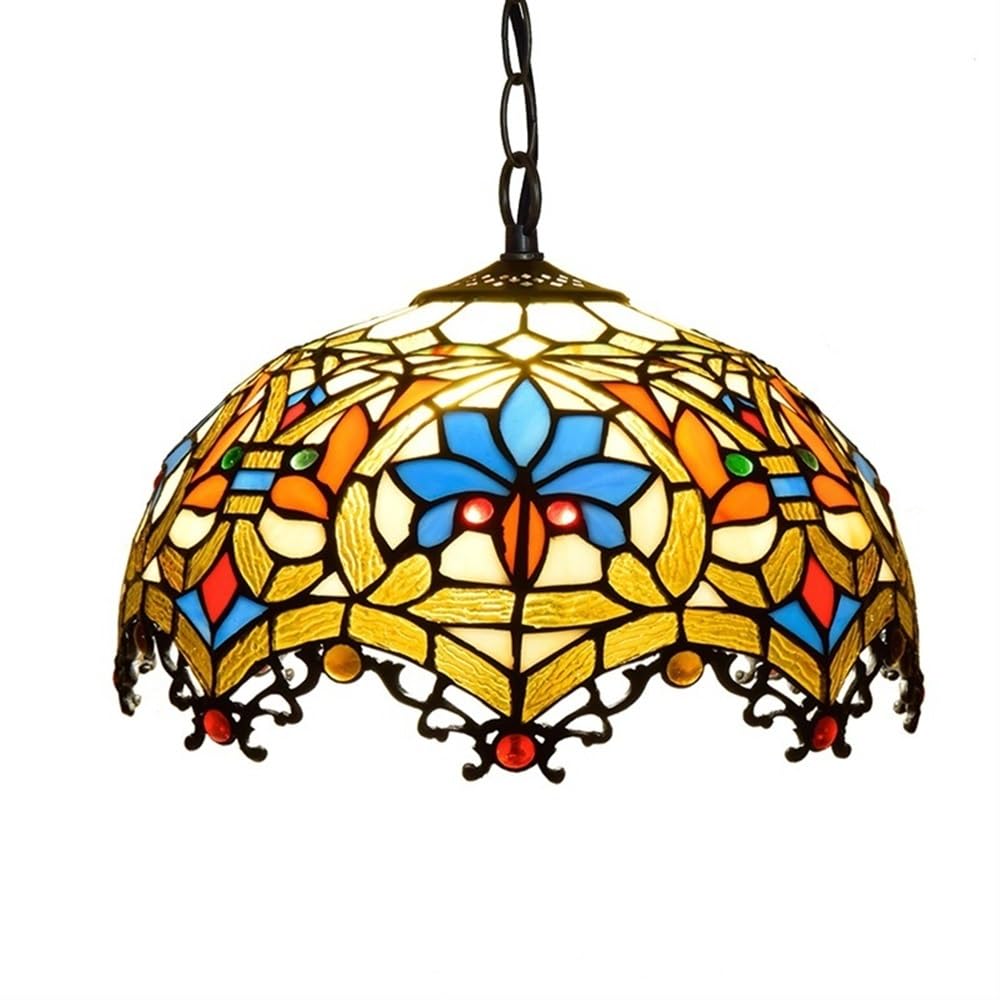 Lampadario a Sospensione in Stile Tiffany, 30 cm, con Vetro colorato e Perline a Forma di Cuore, Decorazione Vintage, Ideale per Isola Cucina, Sala da Pranzo, Soggiorno, Camera da