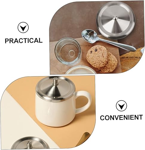 Vista 2 de Operitacx Cubiertas de bebidas de cóctel de acero inoxidable, 2 unidades, tapa de sello de taza de café, tapa de metal para bebidas de agua, tapa