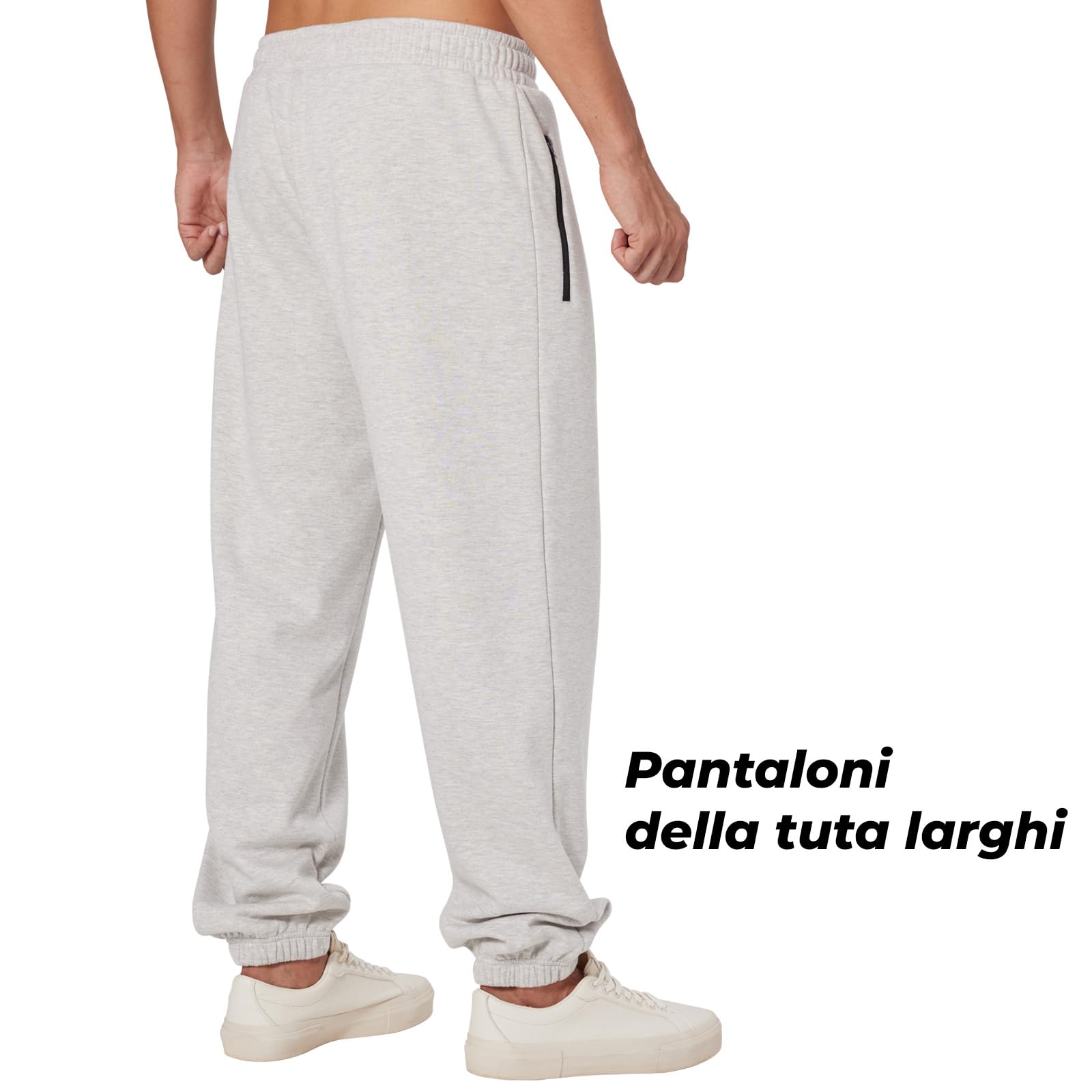 ineepor Pantaloni Tuta Uomo Invernali Pantaloni Termici Sportivi Uomo Felpata Pile Foderato Fleece Joggers Pantaloni Larghi Baggy Cerniera Tasche Laterali