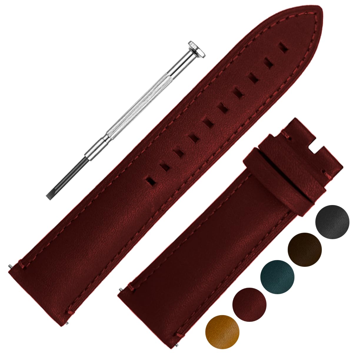 DBLACK FSLDS1 Genuine Leather Watch Straps, Half-Padded, Quick Release, Best Replacement Band for Fossil Watches // For 16mm, 18mm, 20mm, 22mm, 24mm, or 26mm Watch Bands (Choose Your Size & Color) (Maroon, 22mm) (B0BW3TDZBY) Amazon Price History, Amazon Price Tracker