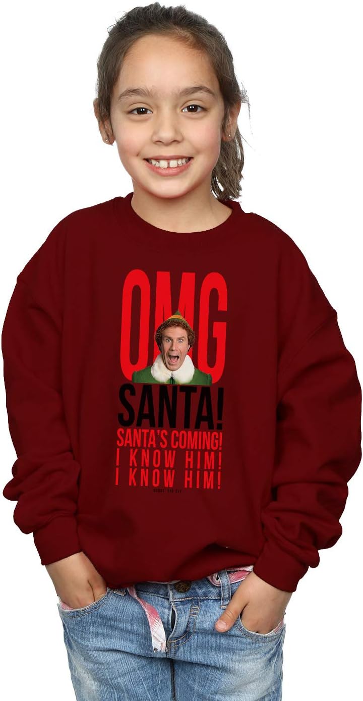 ABSOLUTECULT Elf Girls OMG Santa I Know Him Sweatshirt Burgundy 12-13 Years