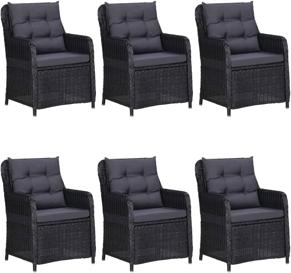 7 Piece Patio Dining Set,Patio Decor,Outdoor Table Chairs,Conversation Furniture,Rattan Furniture,Casual Table Chairs,Perfect for Patio, Garden, Porch,Family Room,Sitting Area, Black
