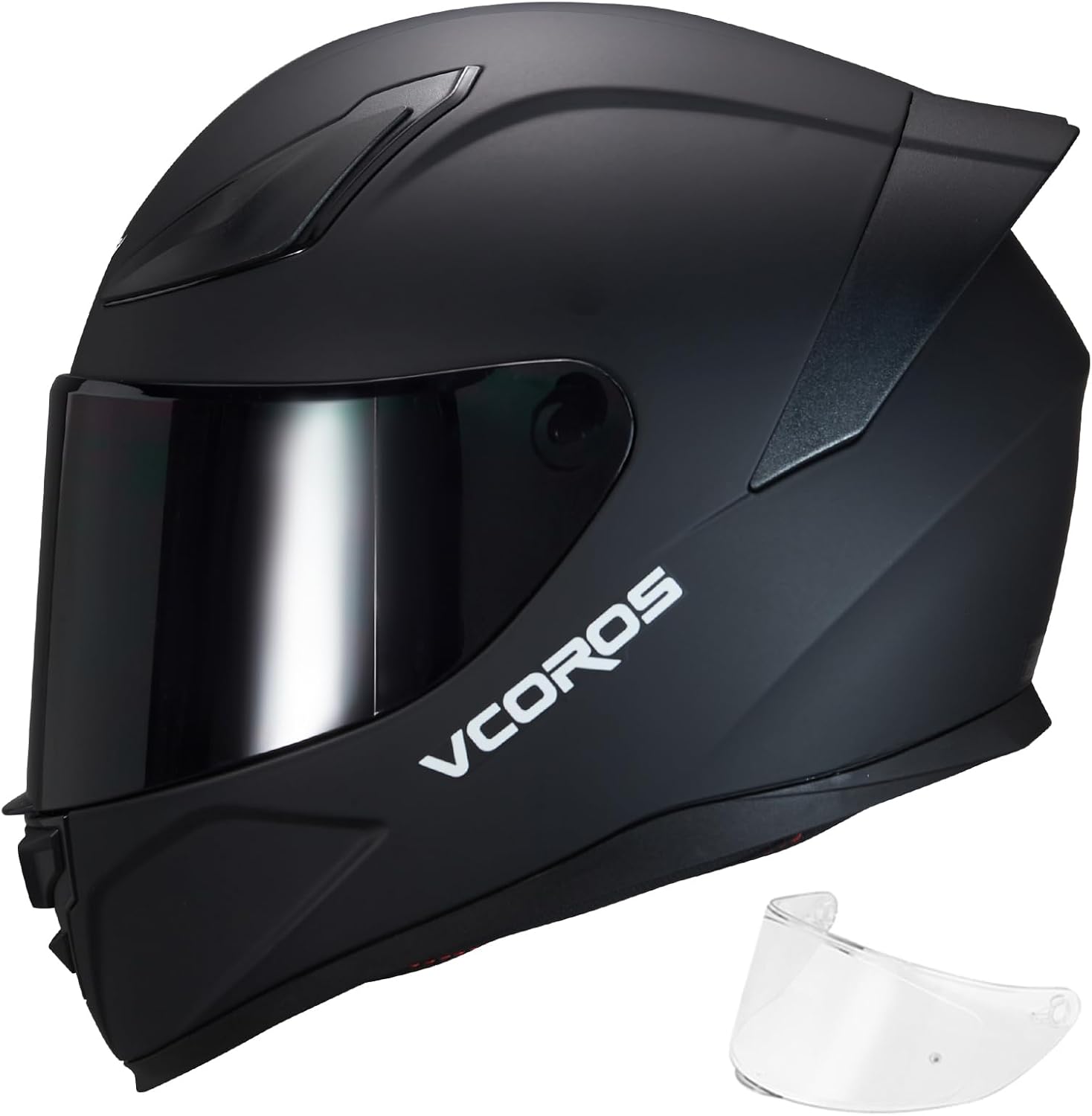 VCOROS Motorcycle Full Face Helmet for Unisex-Adults DOT Approved WS-609 Motorbike Street Bike Racing Helmets Matte Black-B Medium