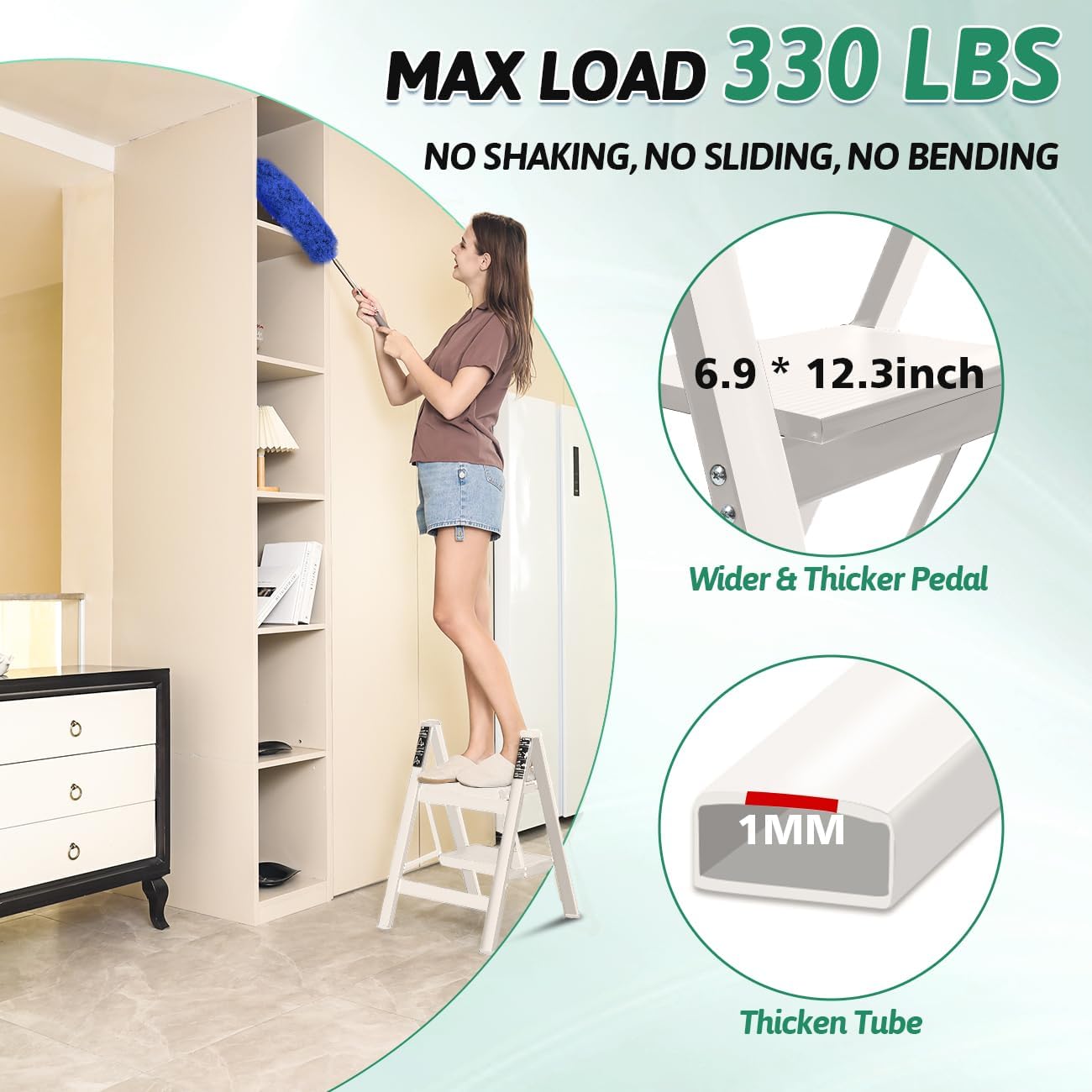 2 Step Ladder Folding Step Stool, Heavy Duty Load Stepladder, Small