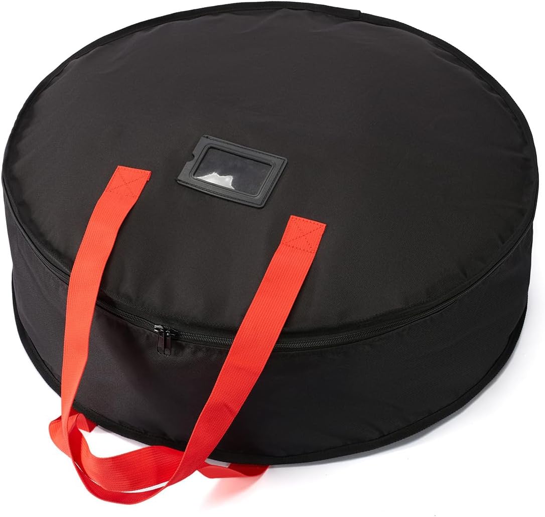 Wreath Storage Bag 24", Christmas Hanging Wreath Storage Container,Heavy-Duty Carrying Handles, Artificial Door Wreaths or Holiday Ornament Organziers,Black