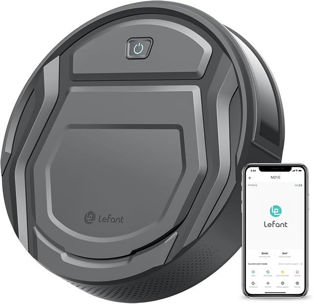 Lefant Robot Vacuum Cleaner, 2200Pa Powerful Suction, Auto-Recharge, 6D Collision Sensor, Small Body High Coverage, Work with Alexa/APP/Wifi, Suitable for Pet Hair/Hard Floor/Low Pile Carpet, M210 Pro