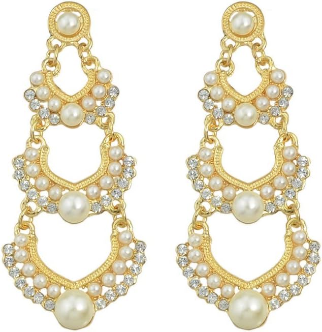 Gold-Plated Party-Wear Royal Indian Pearl Earrings Jhumkas (Bali Bohemia Drop Dangle) Bollywood Style Ethnic Traditional Vintage Jewelry Wedding Bridal Party Wear Earrings for Women โฆ