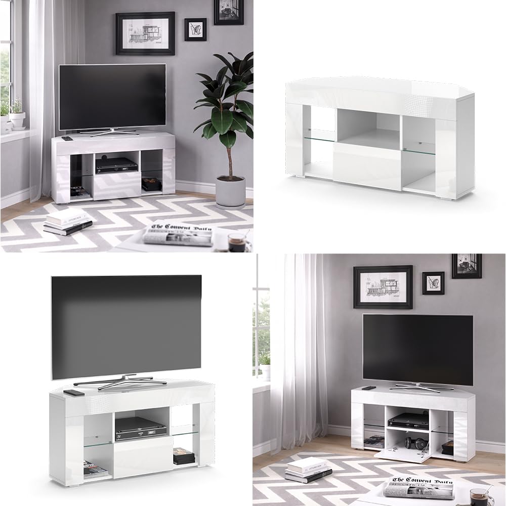 Vicco Mobile tv Denver, Bianco, 100 x 50 cm | adatto come supporto TV con ripiani aperti e chiusi