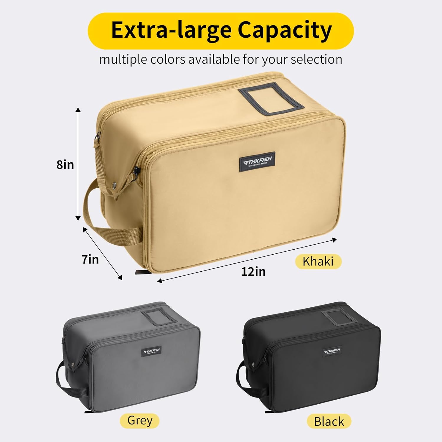 THKFISH Fishing Soft Plastic Bait Storage, Water-Resistant Extra-Large Clear Sleeves Tackle Bait Bag Storage For Lure Hooks, Sinkers & Fishing Accessories (Khaki)