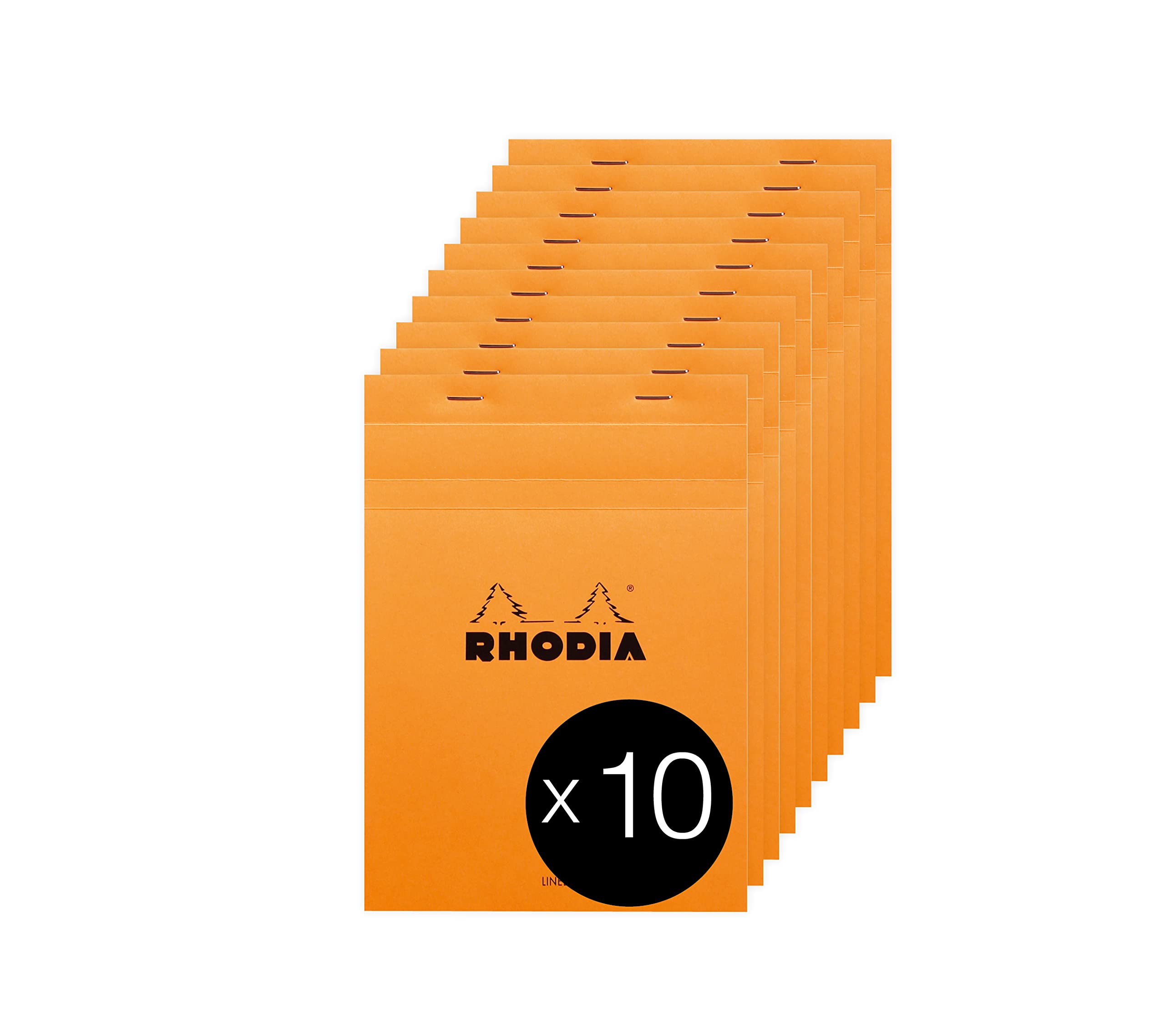 RHODIA 16600C - Stapled Notepad N°16 Orange - A5 - Lined - 80 Detachable Sheets - White Clairefontaine Paper 80 g/m² - Coated Card Cover - Pack of 10 pads