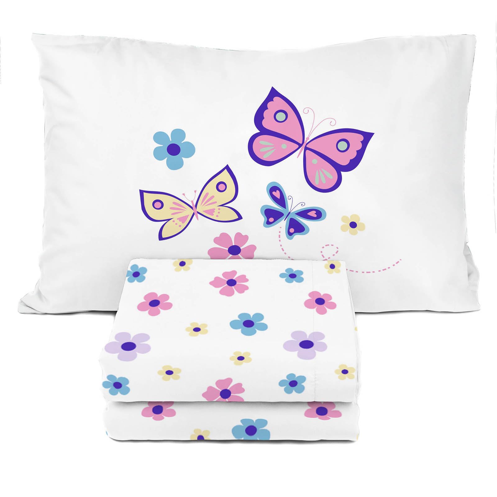 Sunny Side Up Flutter Toddler Sheet Set - 3 Piece Toddler Bedding Set Includes Pillow Cover - Super Soft Floral Microfiber Sheets