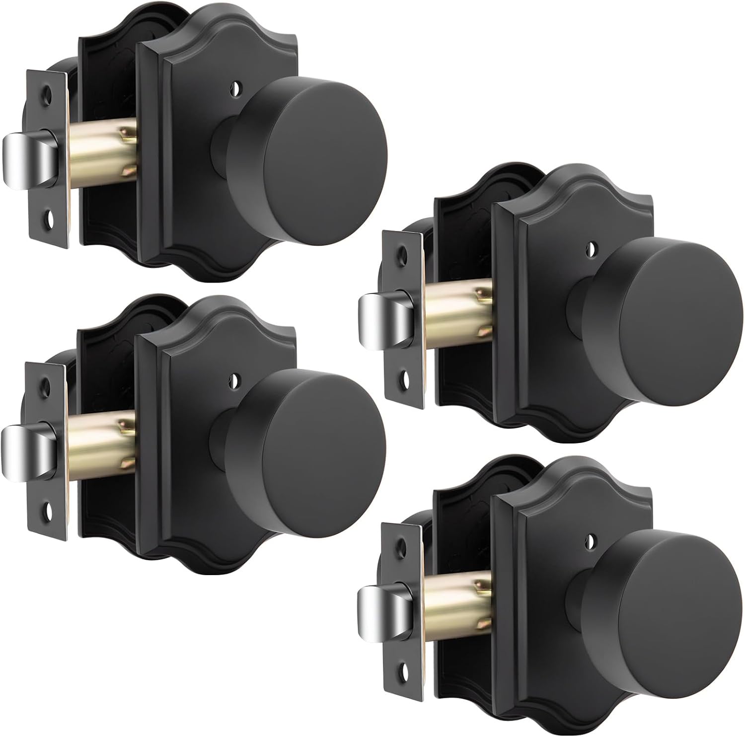 goldenwarm Black Door Knobs Interior, Zinc-Alloy Heavy Duty Matte Black Door Knobs, Privacy Door Knob Interior for Bedroom Bathroom (4 Pack)