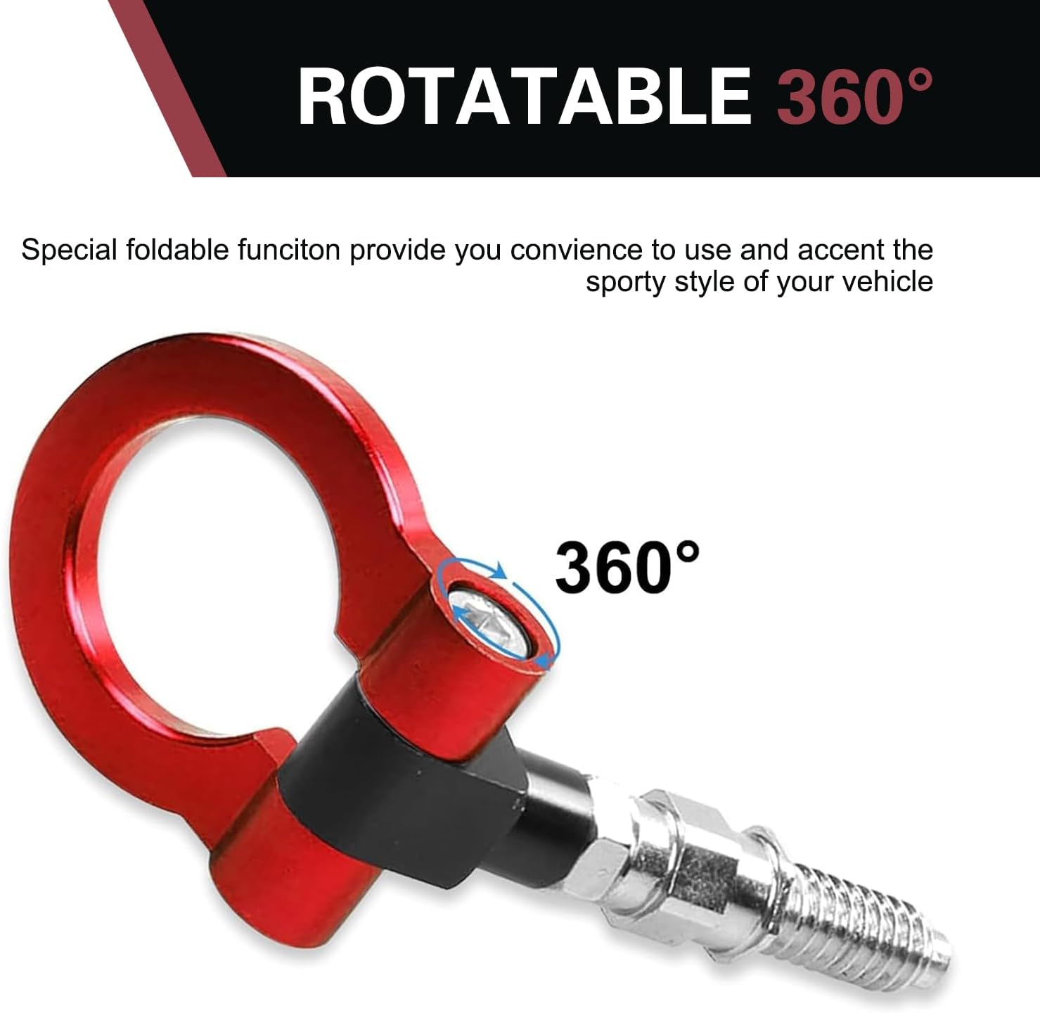 Car Front Bumper Tow Hook, Alloy Screw-on Racing Style Bumper Pull D-ring, Heavy-duty Rust-proof Towing Trailer Hook, Tuning Accessory for Most European Car Truck SUV (Red)