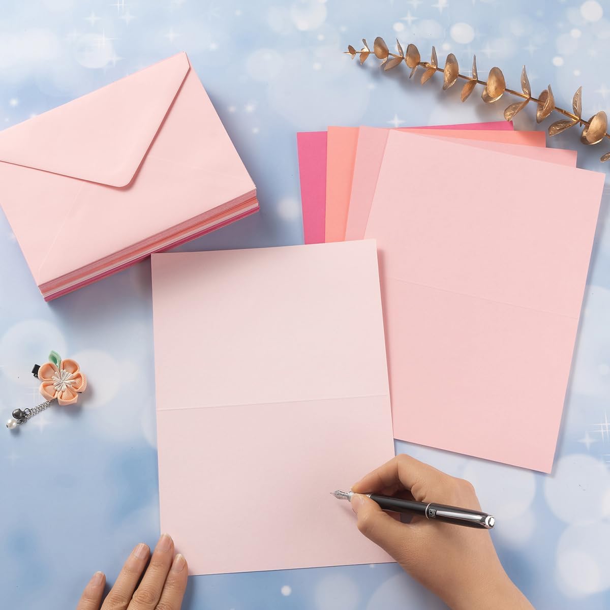 50 Pack Pink A6 Envelopes with Blank Cards Set, Envelopes 5 Colors with 4x6 Cardstock and Gold Stickers for Wedding Invitations (Pink, 4x6) - Image 3
