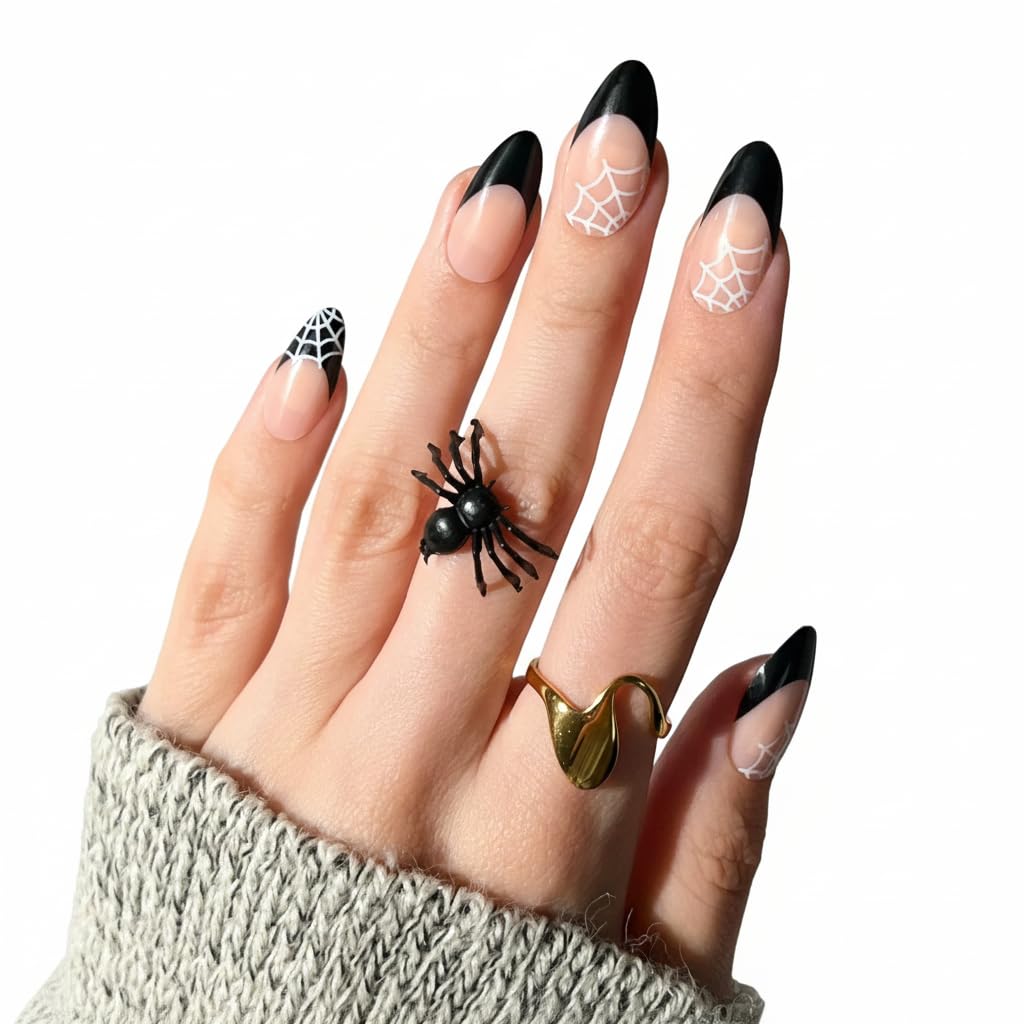 PaintLab Press-On Nails Manicure Kit, Spooky Spider, 30-Piece Set, Long-Lasting Fake Nails with Glue, File, Prep Pad & Cuticle Stick