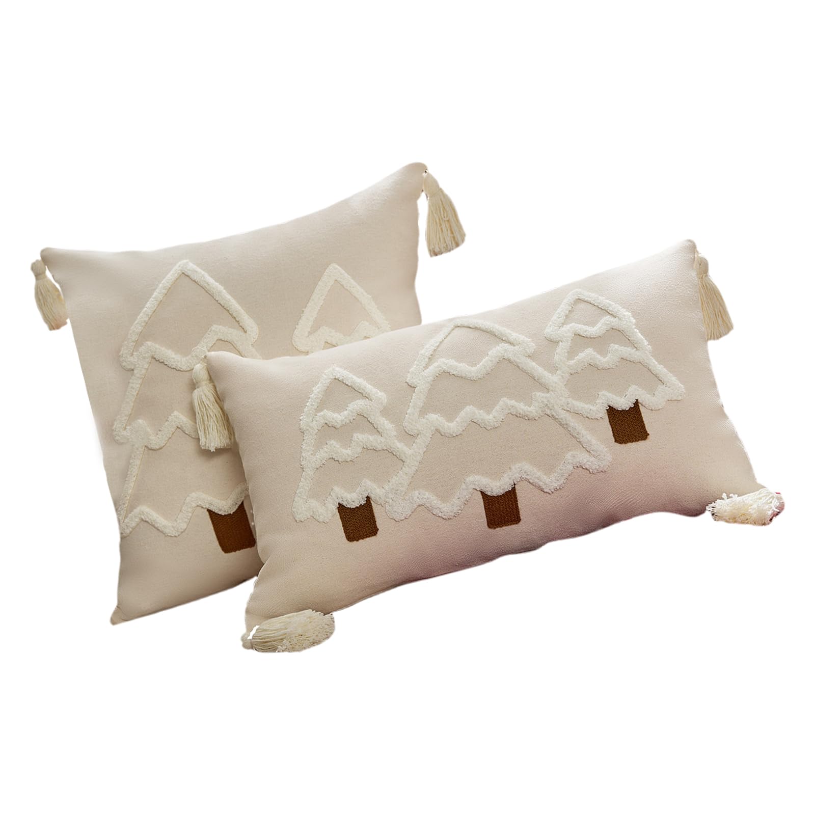 Lot de 2 taies d'oreiller de Noël en coton et lin brodé pour décoration de maison