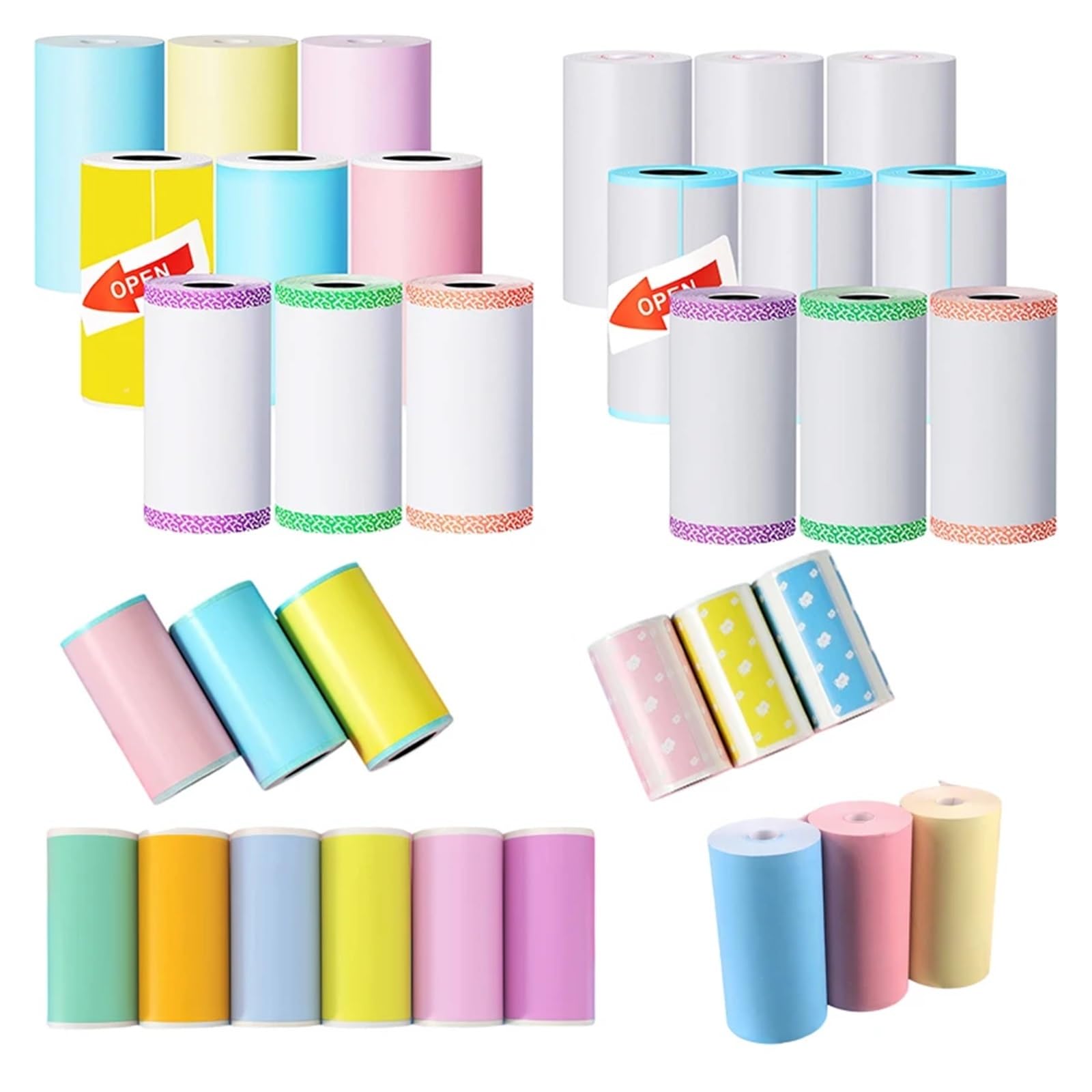 Papier Thermique Rouleau de papier d'impression thermique adhésif 57 x 30 mm, mini-rouleaux de papier d'impression, autocollants imprimables for imprimante P1 et imprimante A6(9Rolls Mix1)
