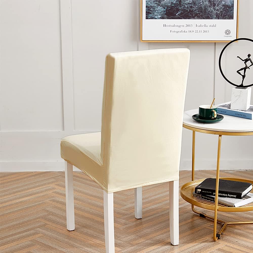 Fundas Para Sillas de Comedor Piel Sintética Impermeables Elásticas Para Comedor Fundas Universales Para Casa Oficina Restaurante(4 unidades, beige)