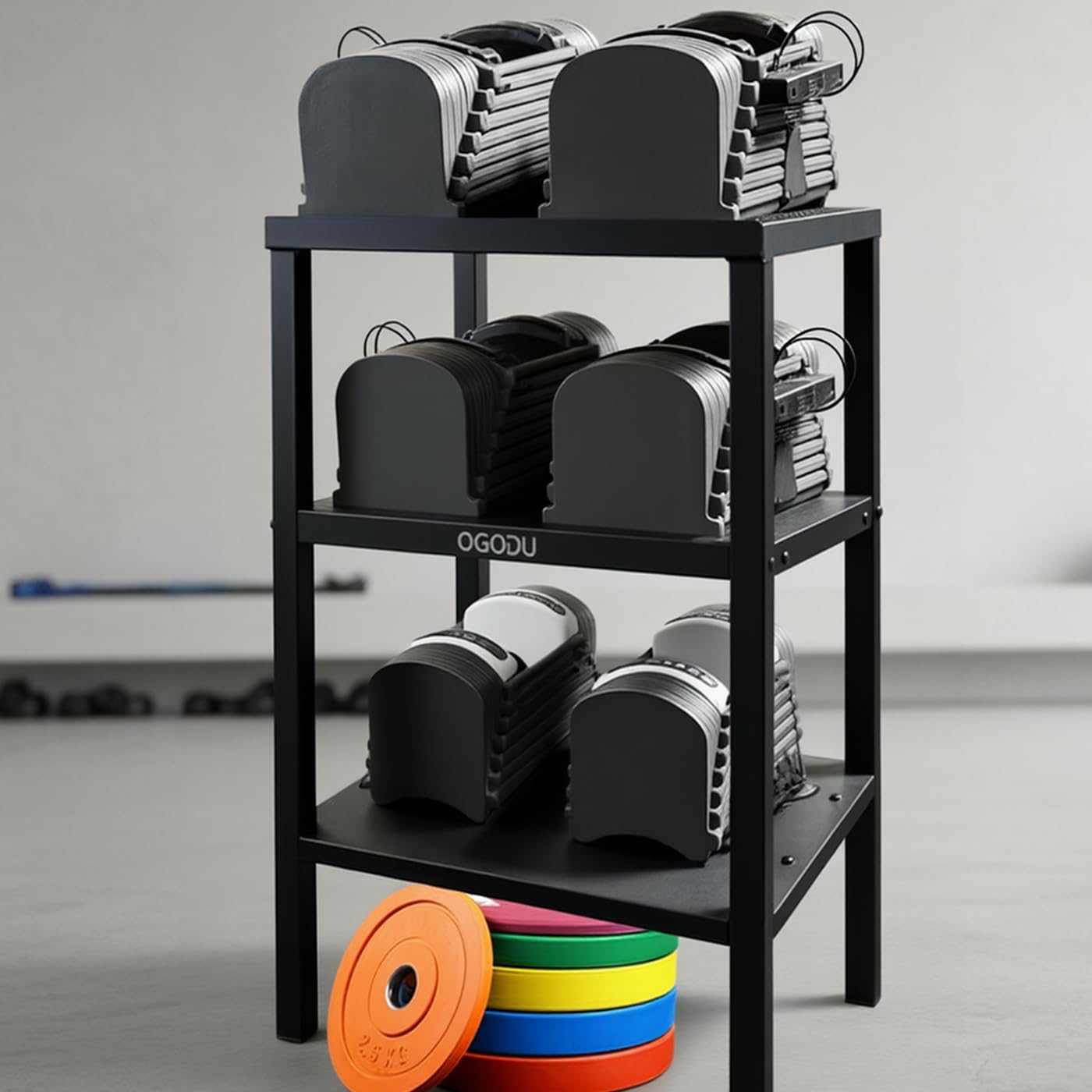 Dumbbell&Kettlebell Rack stand, 800LBS Heavy Duty Comm Stand | 800LBS Adjustable Dumbbell/Kettlebell Rack. Steel Frame, Anti-Tip Base, 6-Part 10-Min Assembly.