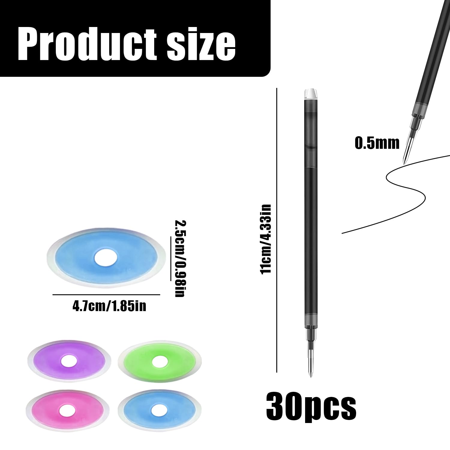 GZGXKJ 30 Pcs Erasable Pens Refills Black Gel Pen Refill Tip 0.5 mm Erasable Refill Comes with 4 Erasers Suitable for School Office Stationery - Image 2