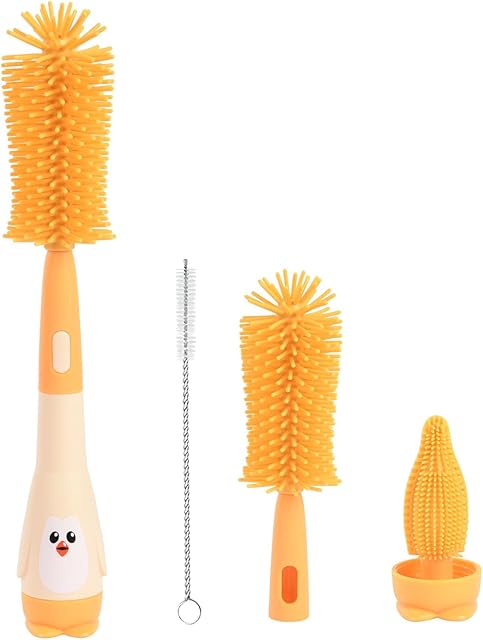 Vicloon Baby Bottle Brush, 2 in 1 Bottle and Teat Cleaning Brush, Silicone Bottle Cleaner Brush for Cleaning Water Bottles Baby Bottles Glass Cup Thermoses, Yellow