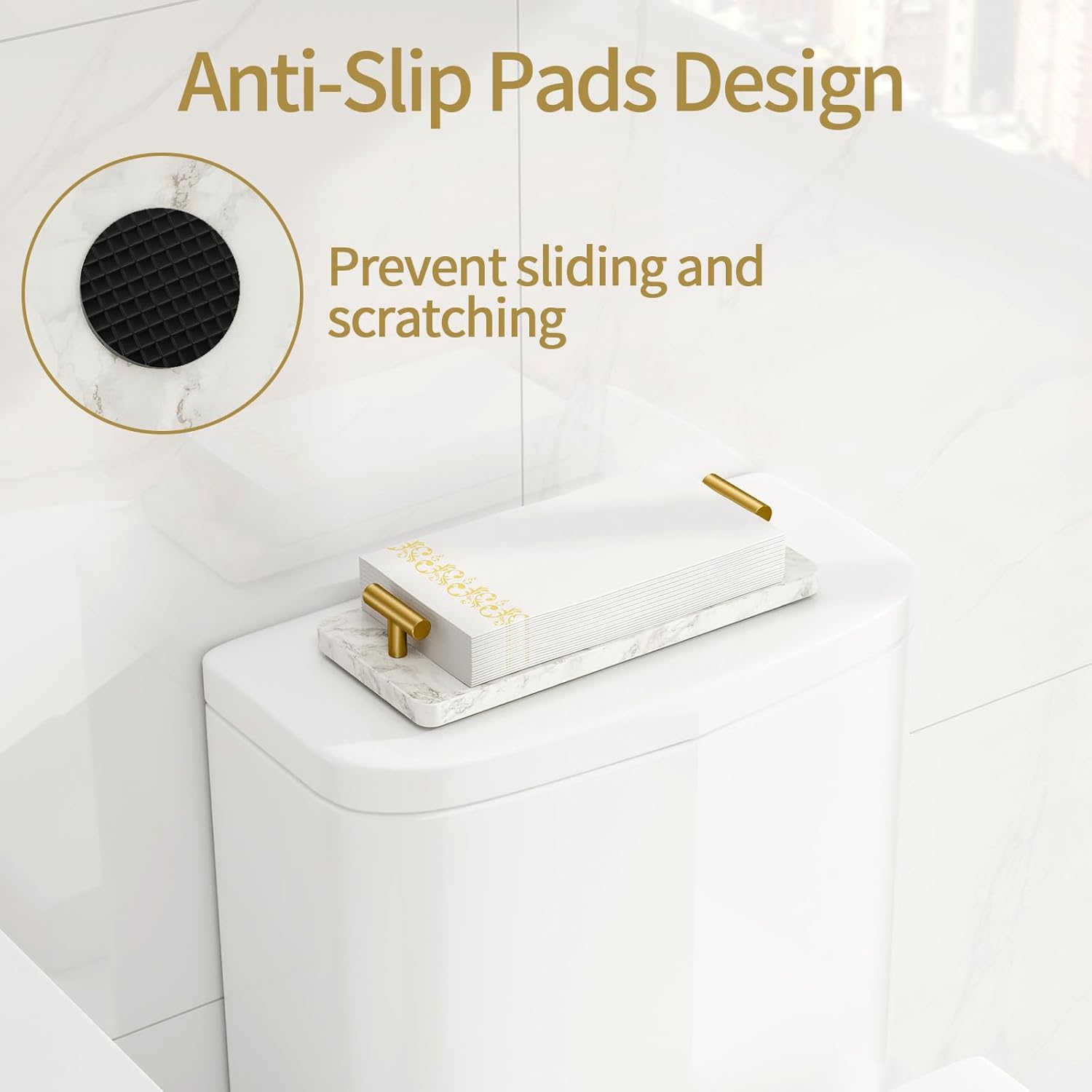 Napkin Holder for Bathroom, Guest Towel Holder Tray for Bathroom, Marble Guest Napkin Holders with Golden T-Handle, Disposable Hand Towel Tray for Guest Room, Table, Kitchen