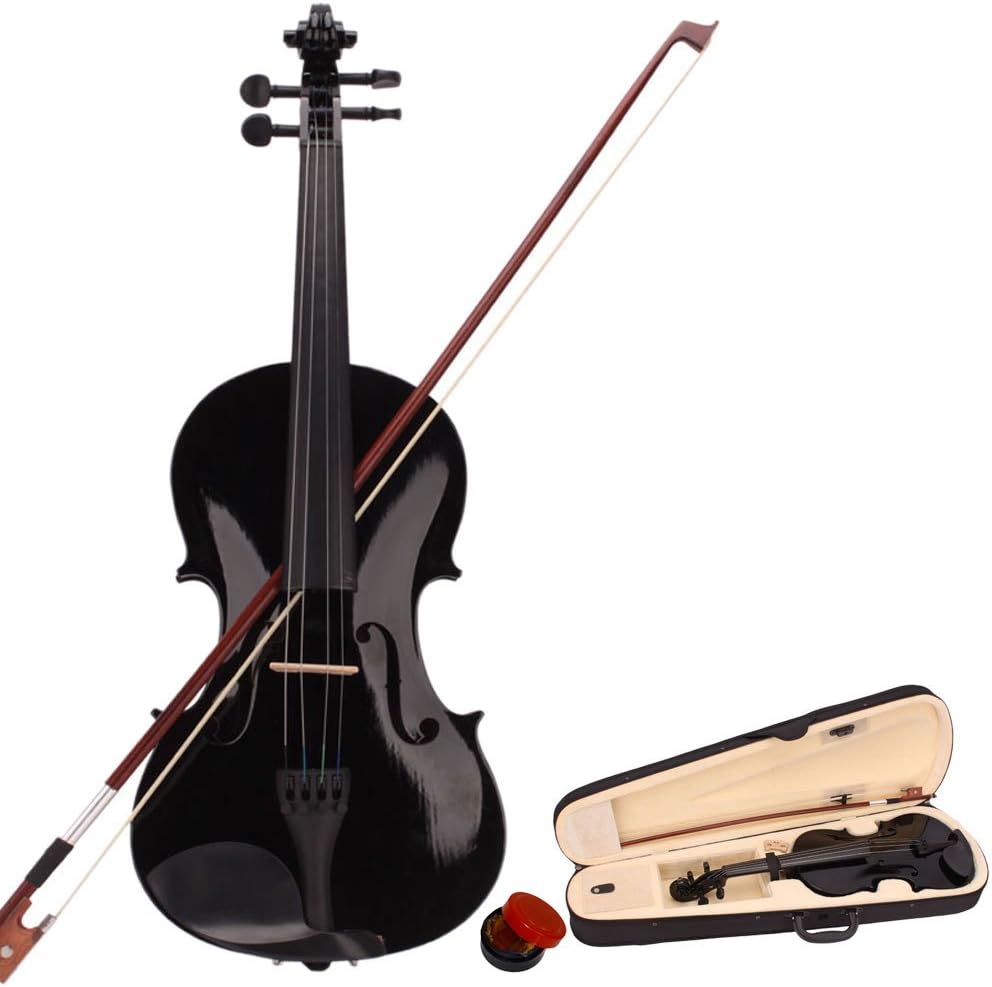 wuddi Acoustic Violin Fiddle 4/4 Full Size with Bow Case Rosin for Beginner Adult Boys Girls Children (Black)