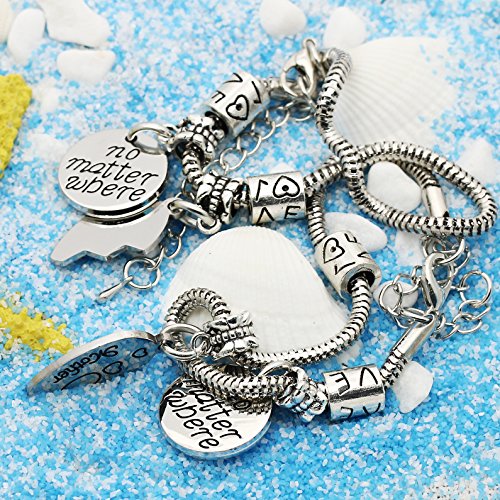 Image of lauhonmin 2pcs Mother Daughter Bangles Set No Matter Where Compass Split Broken Heart Expandable Bracelets Gift