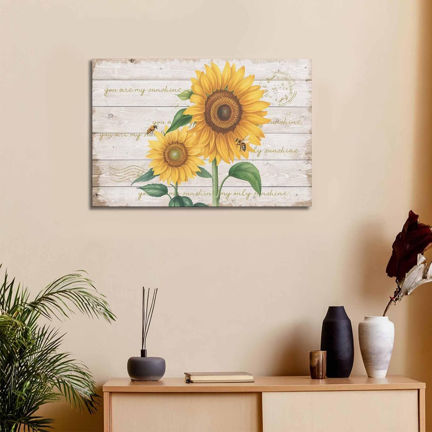 Farm Sunflower Bee Wooden Plank