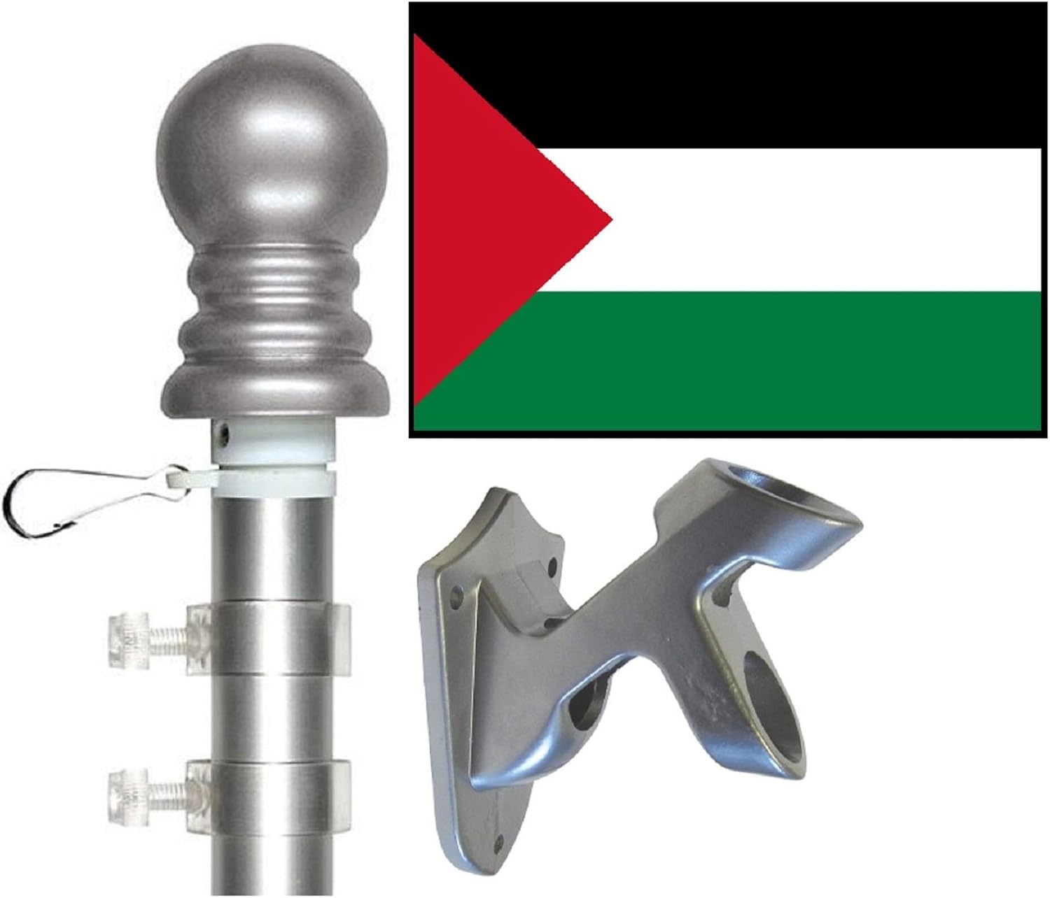Palestine Flag and Flagpole Set, Choose From Over 100 World and International 3'x5' Flags and Flagpoles, Includes Palestinian Flag, Pole and Bracket