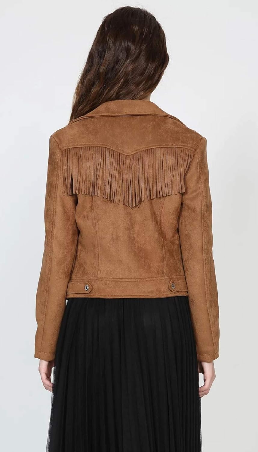 CHARTOU Women's Fall 2023 Fashion Faux Suede Leather Casual Moto Biker Jacket Coats - Image 5