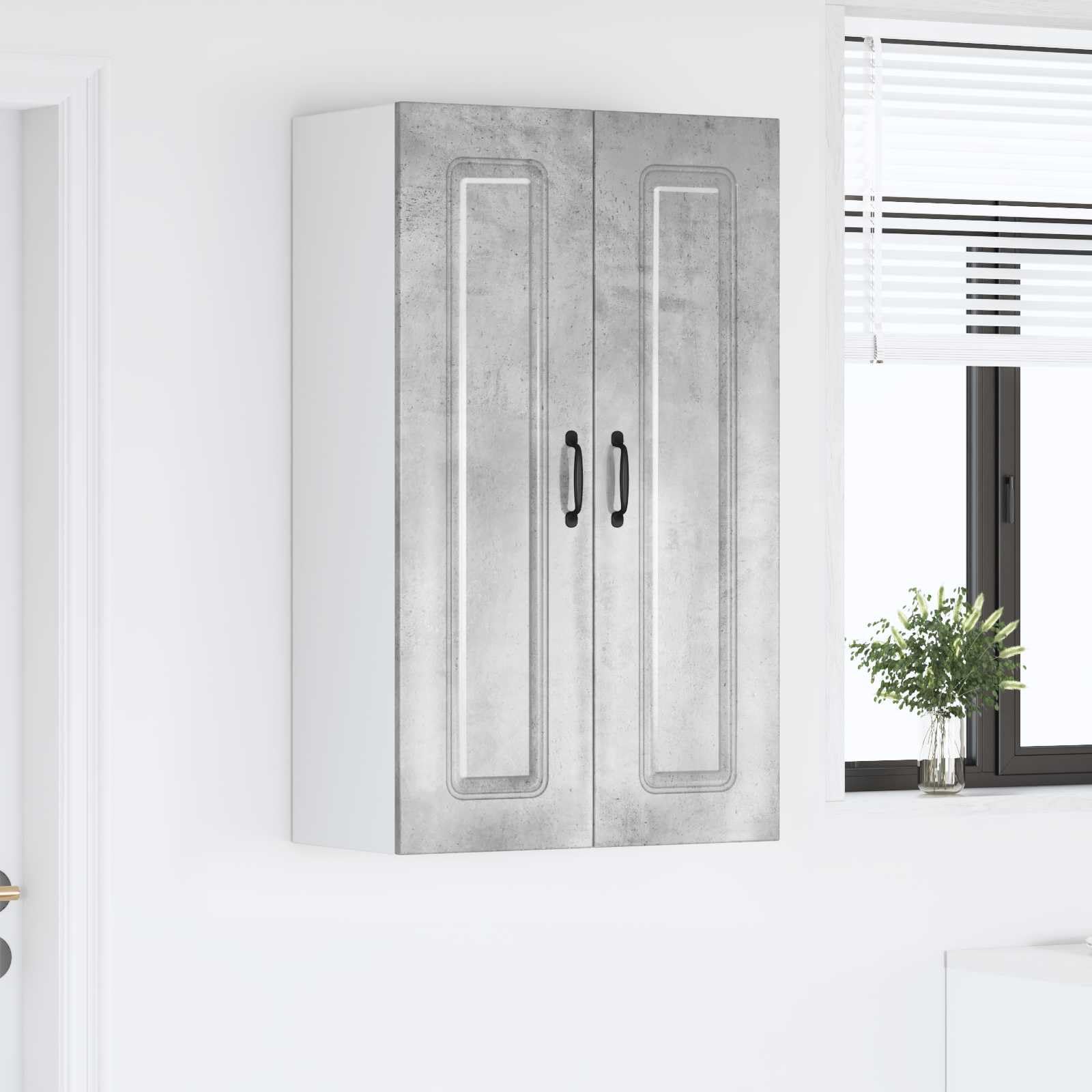 Mobile da cucina in legno cemento grigio, 60 x 31 x 100 cm, con 3 ripiani e 2 ante, molto spazio, autoportante, armadietto multiuso ideale per cucina, cantina, piano di lavoro, stoccaggio